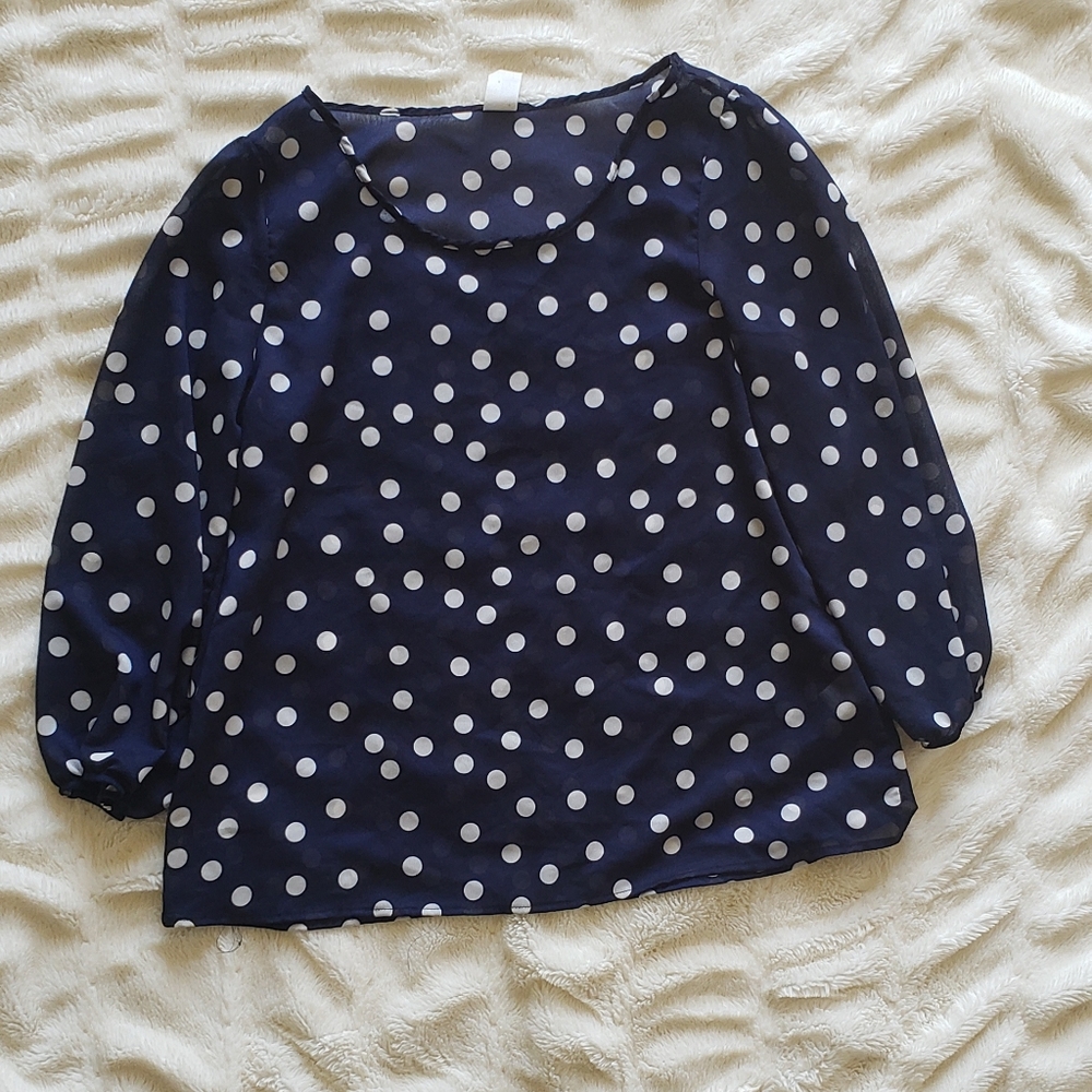 Francesca sheer blue poka dot top size medium